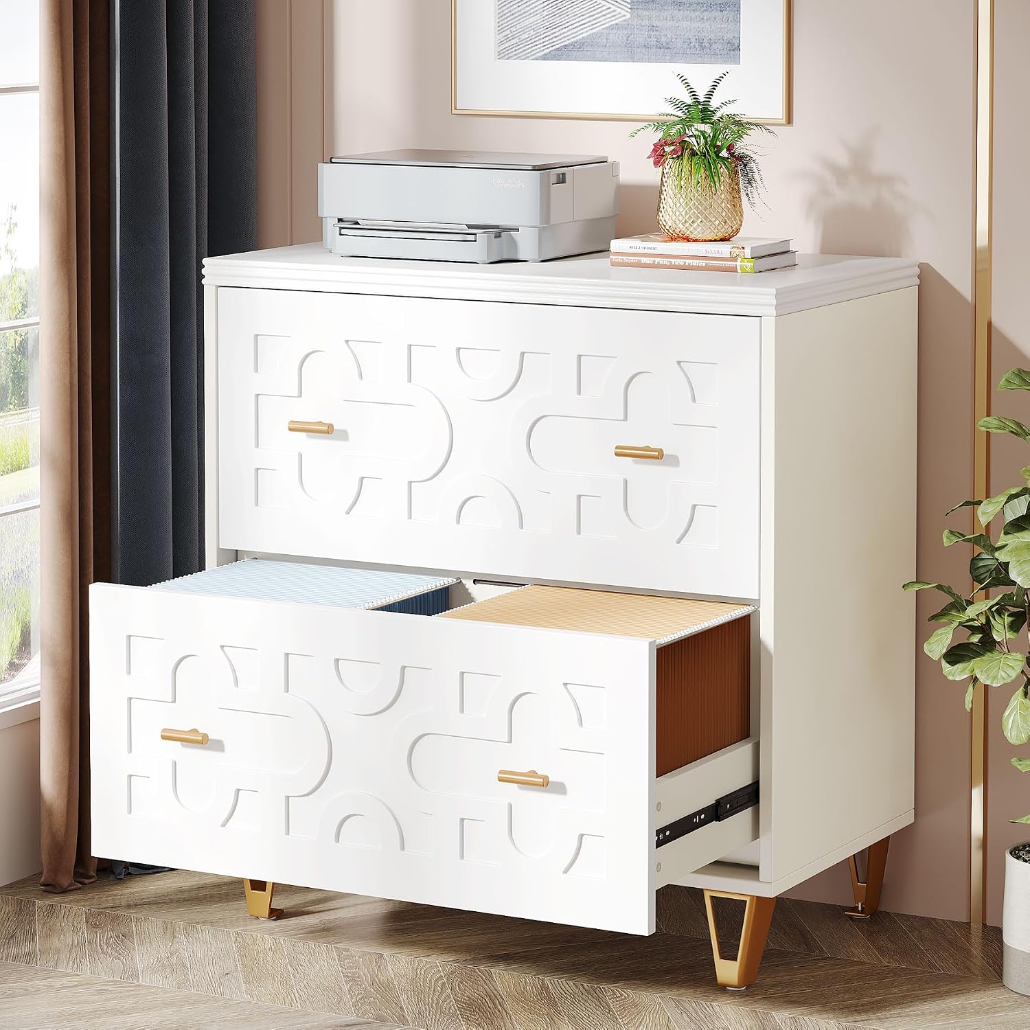 Printer Stand - Classeur à 2 tiroirs, blanc chaud