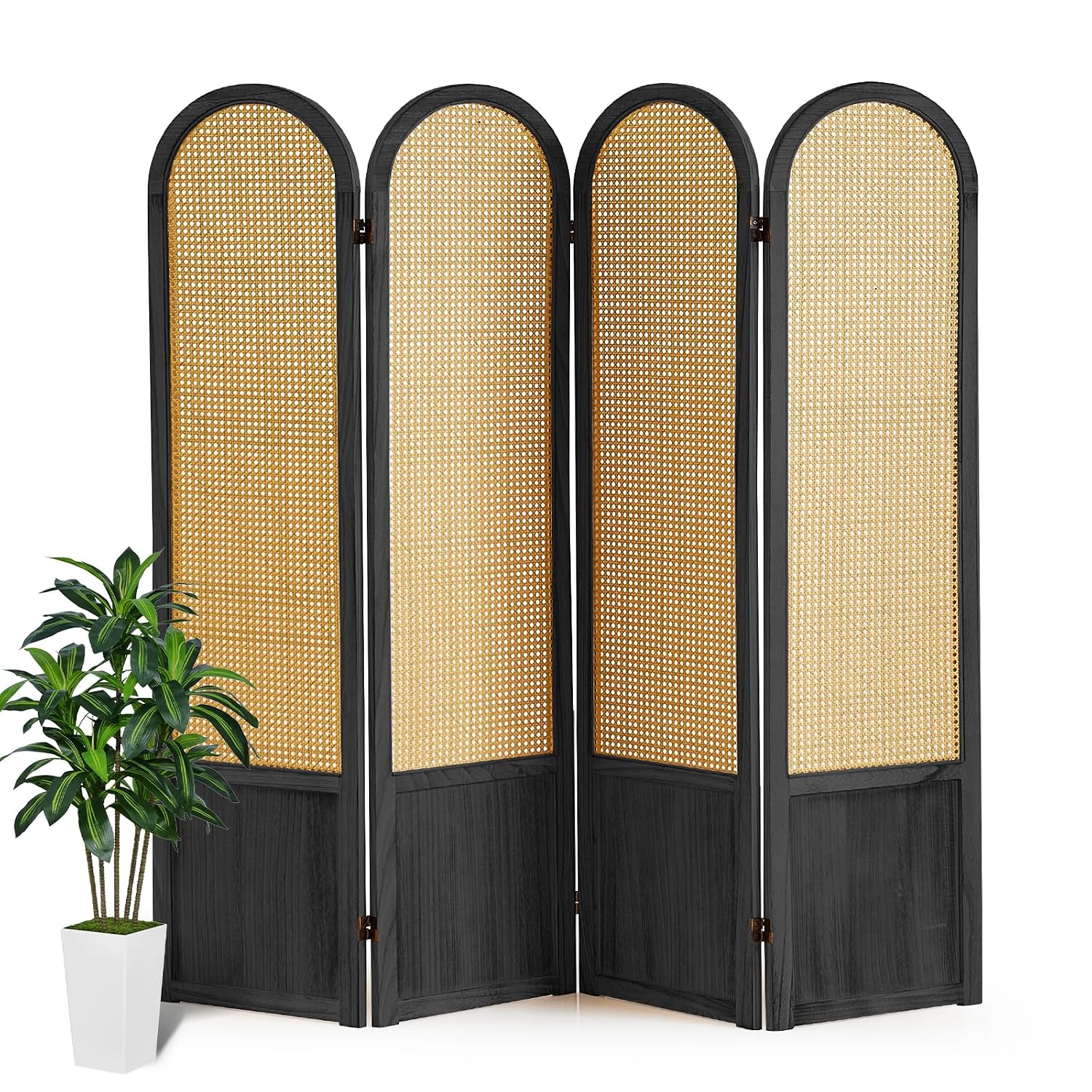 Partition Screen Divider - Paravent pliant en rotin à 4