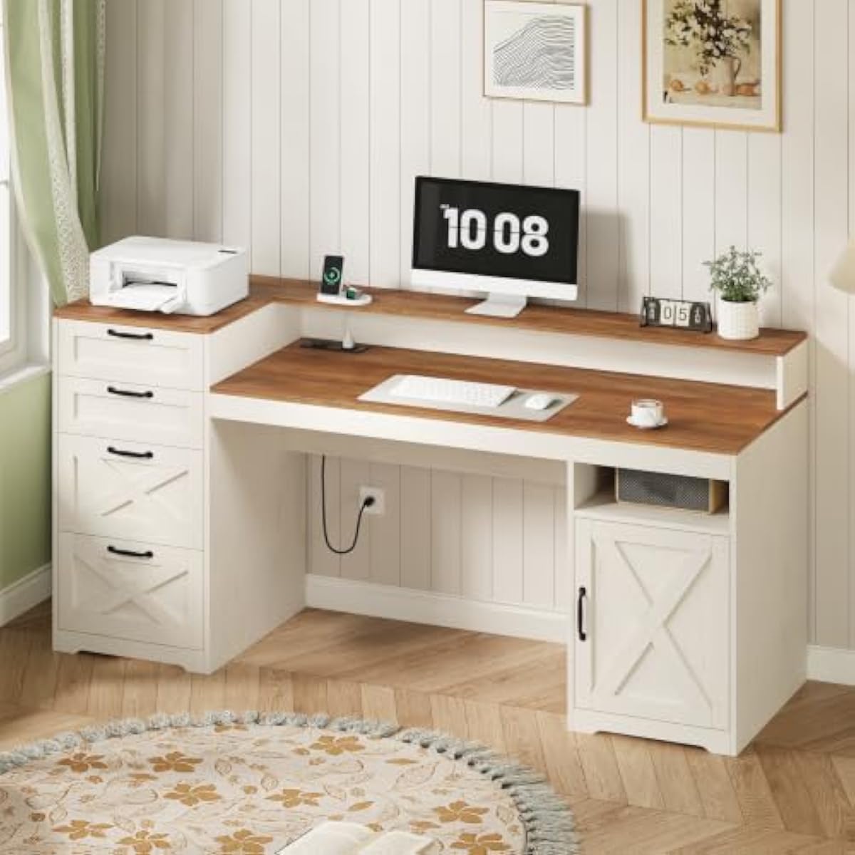 Bureau en bois composite blanc - Printer Stand avis et prix